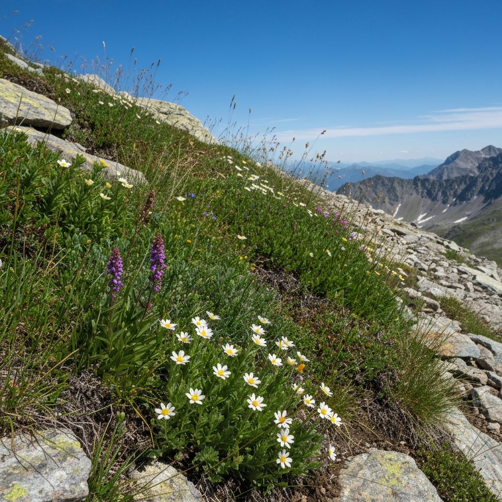 Alpine Kräuter auf Bergwiese