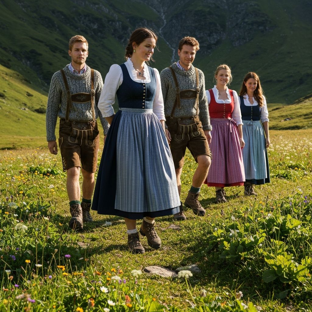 Menschen in traditioneller österreichischer Bergkleidung